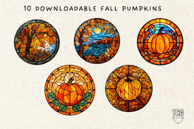 10 Stained Glass Fall Pumpkin Clipart