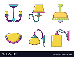 Room Lamp Icon Set Cartoon Style