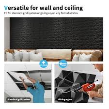 Art3dwallpanels Decorative 3d Wall Panels 11 8 In X 11 8 In Black Pvc Diamond Design Pack Of 33 Tiles 32 Sq Ft