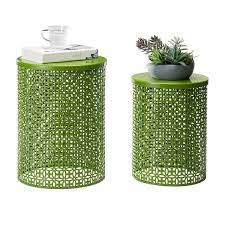 Multi Functional Metal Green Garden Stool Or Planter Stand Or Accent Table Or Side Table Set Of 2