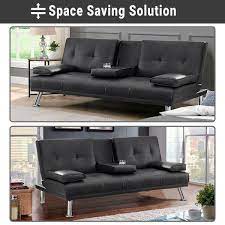 Homestock Black Futon Sofa Bed Faux