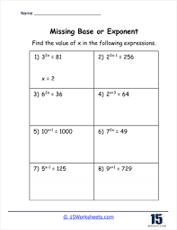 Missing Base Or Exponent Worksheets