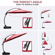 11 Ft Cantilever Patio Umbrella Large Outdoor Heavy Duty Offset Hanging Umbrella With Base In Red