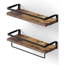 Dracelo 16 5 In W X 5 9 In D X 2 75 In H Rustic Brown Bathroom Wall Mounted Floating Shelves With Towel Bar