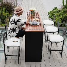 Teak Rectangle Hollow Bar Dining Table