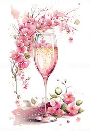 Watercolor Pink Wine Glass With Roses
