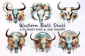 Bull Skull Western Watercolor Clipart