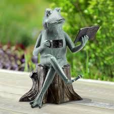 Sophisticated Frog Reading Statue Only