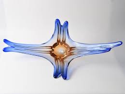 Vintage Bowl In Cobalt And Amber Murano