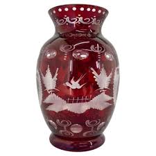 Ruby Red Hand Cut Glass Vase From