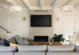 Tv And Speaker On Fireplace Wall Design