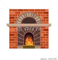 Vector Home Fireplace With Fire