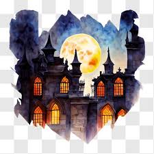 Old Castle Painting With Moon Png