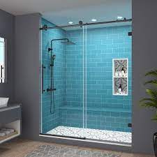 Es Diy 56 In W 60 In W X 74 In H Sliding Frameless Shower Door In Black With Clear Glass