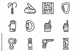 Rock Climbing Equipment Line Vector