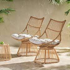 Jabe Wicker Outdoor High Back Lounge Chairs Set Of 2 Light Brown And Beige