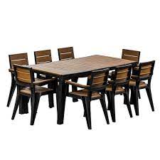 Inval Madeira 8 Seat Patio Dining Table And Armchair Set In Black Teak Brown
