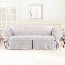 Matelasse Damask Sofa Slipcover White