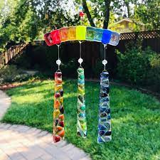 Fused Glass Wind Chime Glass Rainbow