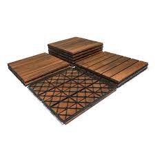 Siavonce 10 Pcs Interlocking Deck Tiles Striped Pattern 12 X 12 Square Acacia Hardwood Outdoor Flooring For Patio Bancony