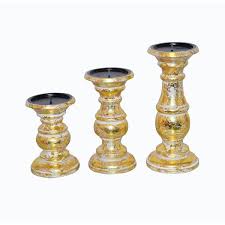 Distressed Gold Wooden Candleholder