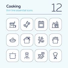 Cooking Line Icon Set Kitchen