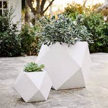 Faceted Modern Fiberstone Indoor Outdoor Planter Large 24 4 W X 22 D X 20 9 H White West Elm