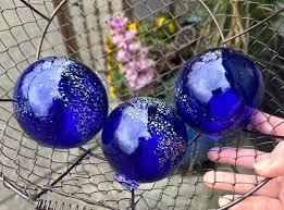 Cobalt Blue Glass Floats Set Of 3 Milky