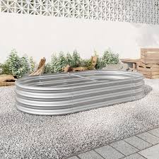 Oval Large Silver Metal Raised Planter Bed Raised Garden Bed Outdoor