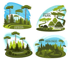 Forest Landscape Icons Stock Vector