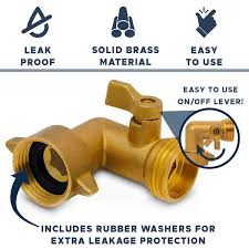 Morvat 90 Degree Solid Brass Garden Hose Elbow Connector With On Off Shutoff Valve