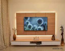 Brown Wall Mounted Wooden Tv Unit