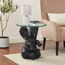 Dark Gray Elephant Glass Top Side Table