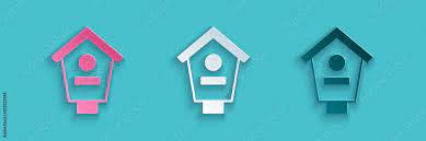 Paper Cut Bird House Icon Isolated On