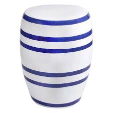 White Striped Ceramic Garden Stool 18
