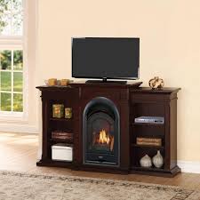 Procom Dual Fuel Ventless Gas Fireplace System 15 000 Btu T Stat Control Chocolate Finish With Shelves Model Pcs150t Cbs