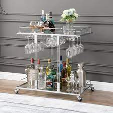 Hausfame Home Bars Cart Glass Metal Chrome Clear Modern Wine Rack N A Chrome