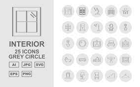 Premium Interior Grey Circle Pack Icon Set