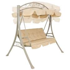 Sunnydaze 3 Person Steel Patio Swing With Canopy And Cushions Beige