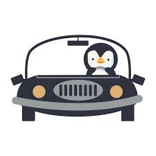 Penguin Driving A Car Cartoon