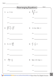 Solving Literal Equations Worksheets