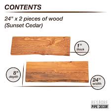 Pipe Decor 24 In Live Edge Wood Shelf Sunset Cedar 2 Pack Wood Only Brown