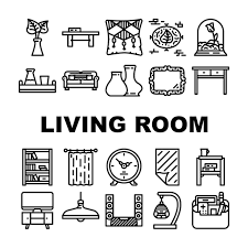 Living Room Interior Icons Set Vector