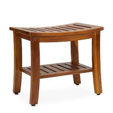 Teak Shower Bench With Shelf 21 Inch