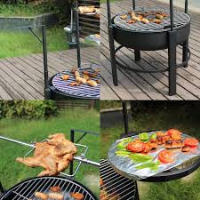 Round Metal Wood Burning Fire Pit With Removable Cooking Grill