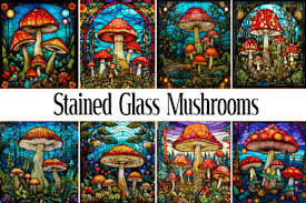 Stained Glass Mushrooms Graphic By Wow