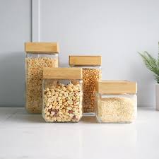 Square Glass Canisters With Bamboo Lids