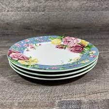 Blue Pink Fl Dinner Plates Set