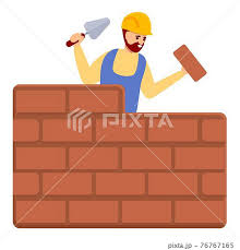 Builder Brick Wall Icon Cartoon Style