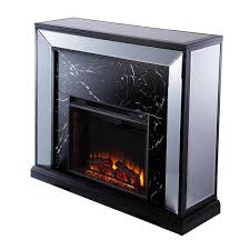 Lylan 23 In Electric Fireplace In Antique Silver W Black Faux Marble And Mirror